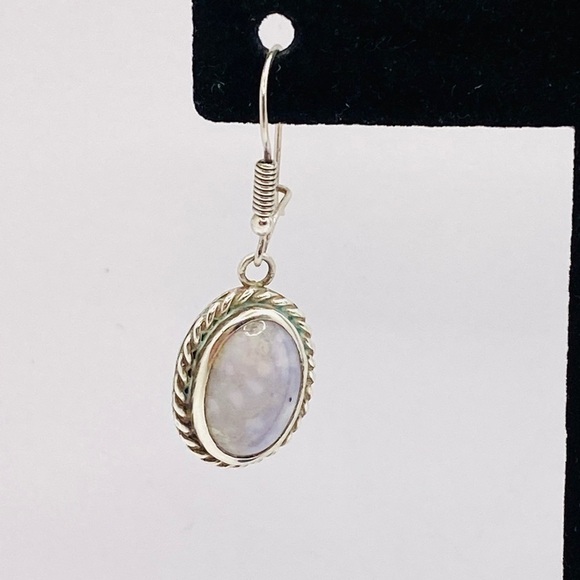 Sterling Vintage Earrings Purple Lace Agate Dangles Drops - Picture 7 of 11